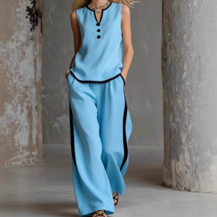 Damen Elegantes Zweiteiler-Set mit schickem Oberteil und weiten Hosen Lisslune