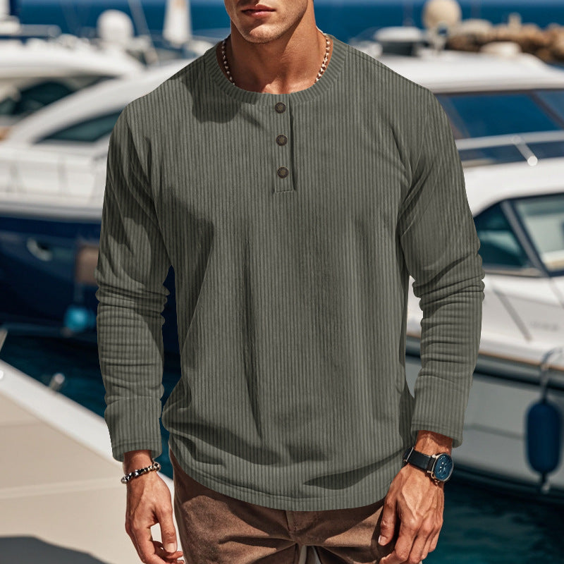 Men's Long Sleeve Henley Shirt with Textured Design Lisslune