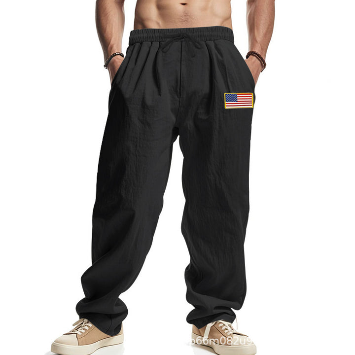 Men's Comfortable Leisure Pants with Elastic Waistband and USA Flag Application Lisslune