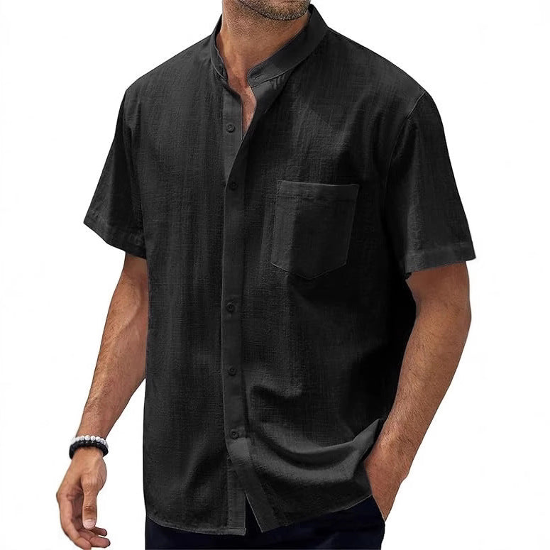 Men's short-sleeve shirt with modern standing collar and practical chest pocket Lisslune 1759193085