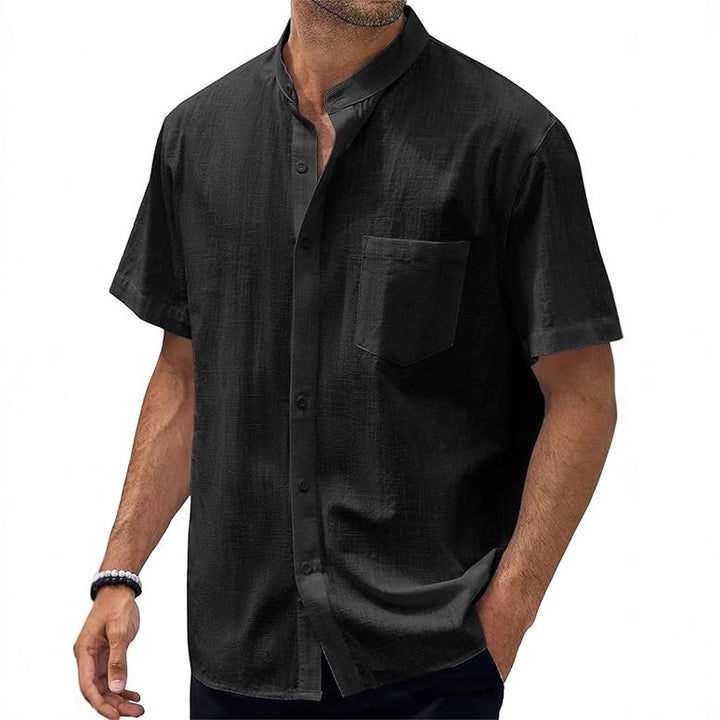 Men's short-sleeve shirt with modern standing collar and practical chest pocket Lisslune 1759193085