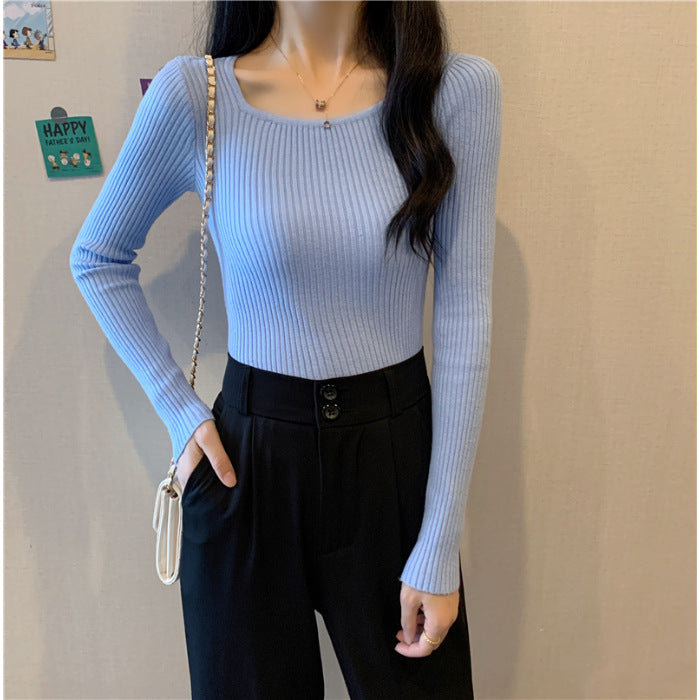 Women's Long Sleeve Ribbed Top with a Figure-Hugging Cut and Modern Cuffs
