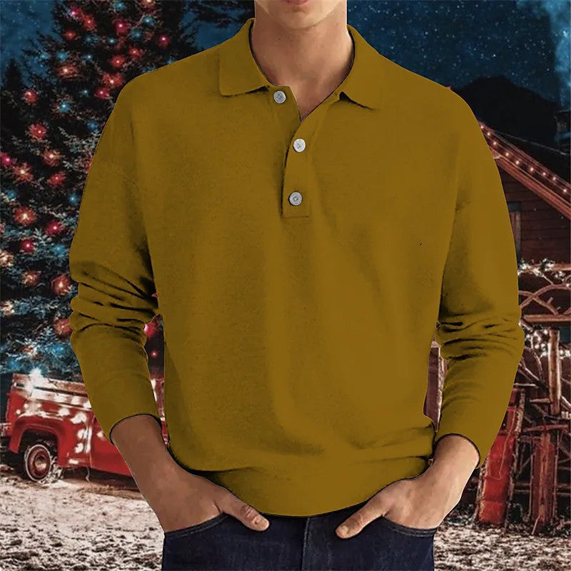 Men's long-sleeve polo shirt made of high-quality cotton blend with button placket and casual fit Lisslune