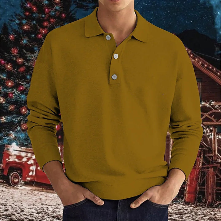 Men's long-sleeve polo shirt made of high-quality cotton blend with button placket and casual fit Lisslune