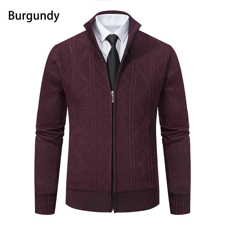Men's stylish cardigan with textured cable design and high stand-up collar Lisslune