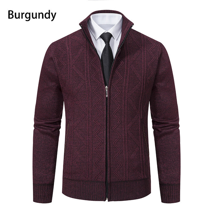 Men's stylish cardigan with textured cable design and high stand-up collar Lisslune