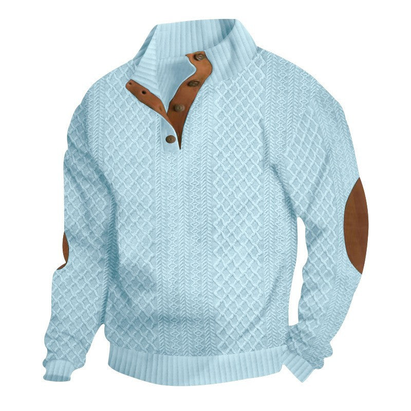 Men's knitted sweater with high collar and elegant button placket Lisslune
