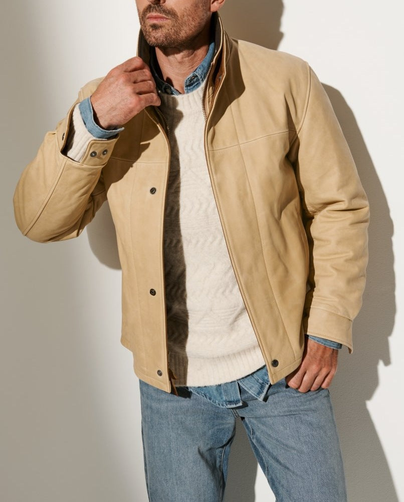 Men's leather jacket in classic style with warming lining Lisslune