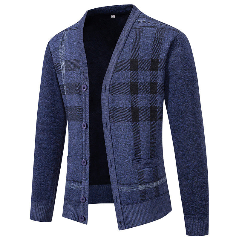 Men's cardigan with stylish check pattern by Lisslune