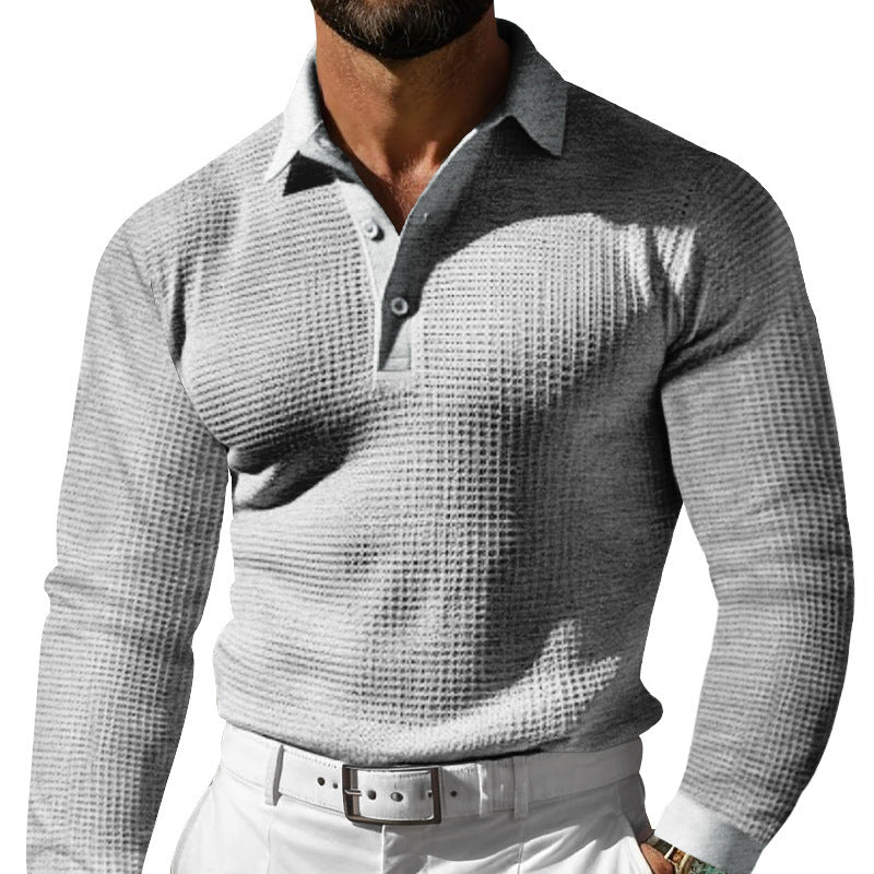 Men's long-sleeved polo shirt with textured design and elegant collar Lisslune