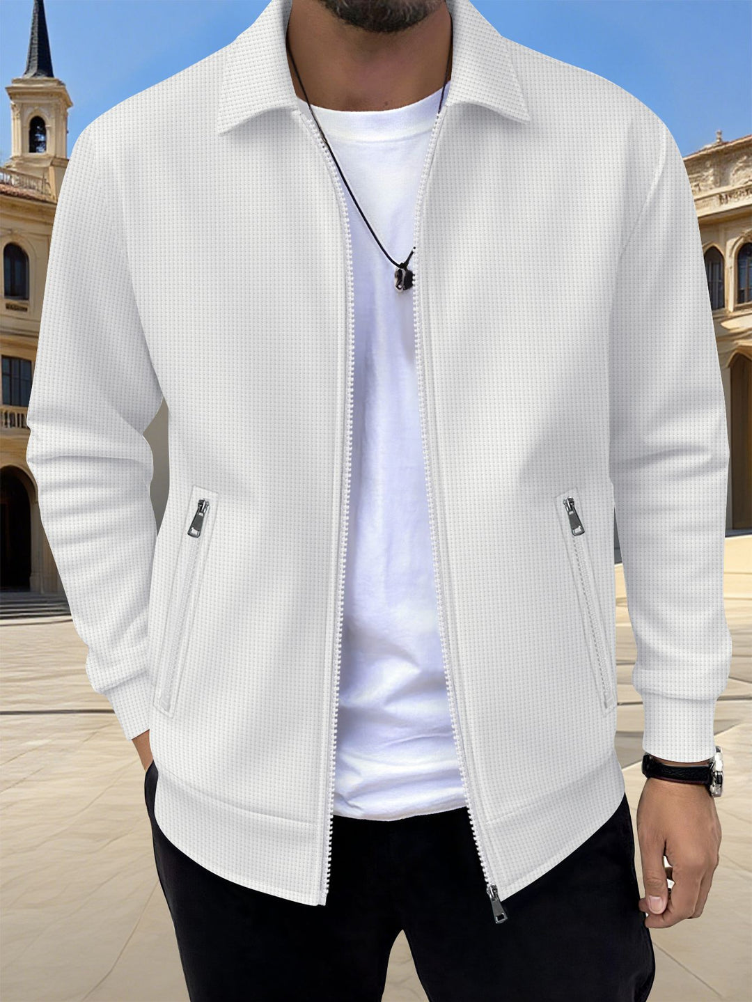 Men's modern leisure jacket with textured design and practical zip pockets Lisslune