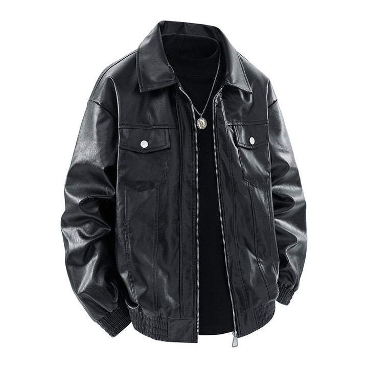 Men's synthetic leather jacket with elastic cuffs and practical pockets Lisslune