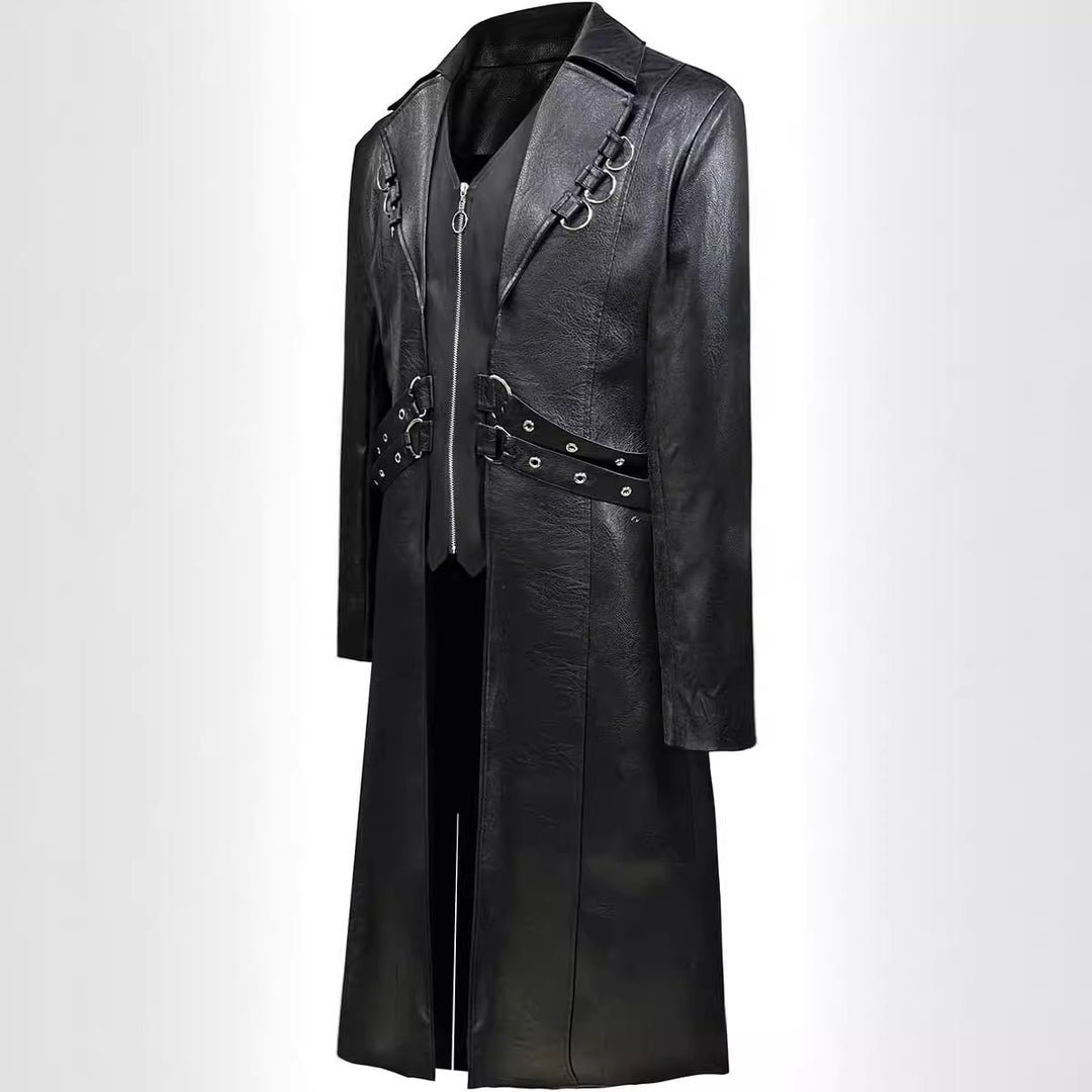 Men's asymmetrical synthetic leather jacket with decorative buckles Lisslune