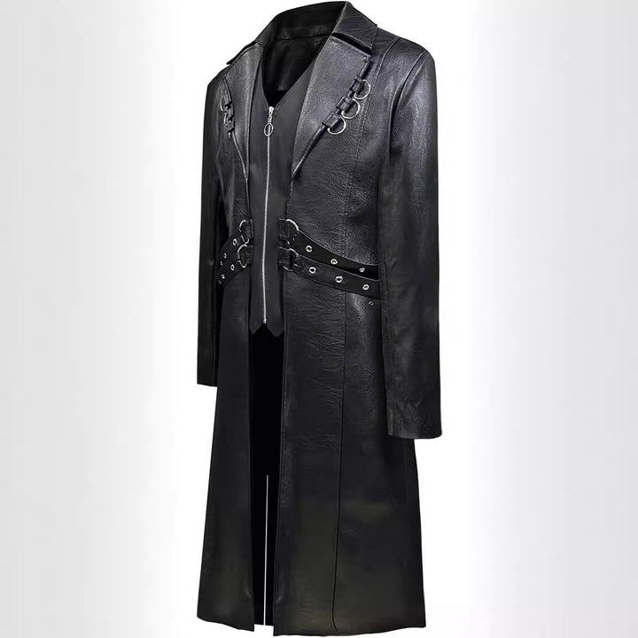 Men's asymmetrical synthetic leather jacket with decorative buckles Lisslune