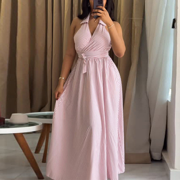 Ladies maxi dress with elegant wrap design and high cut