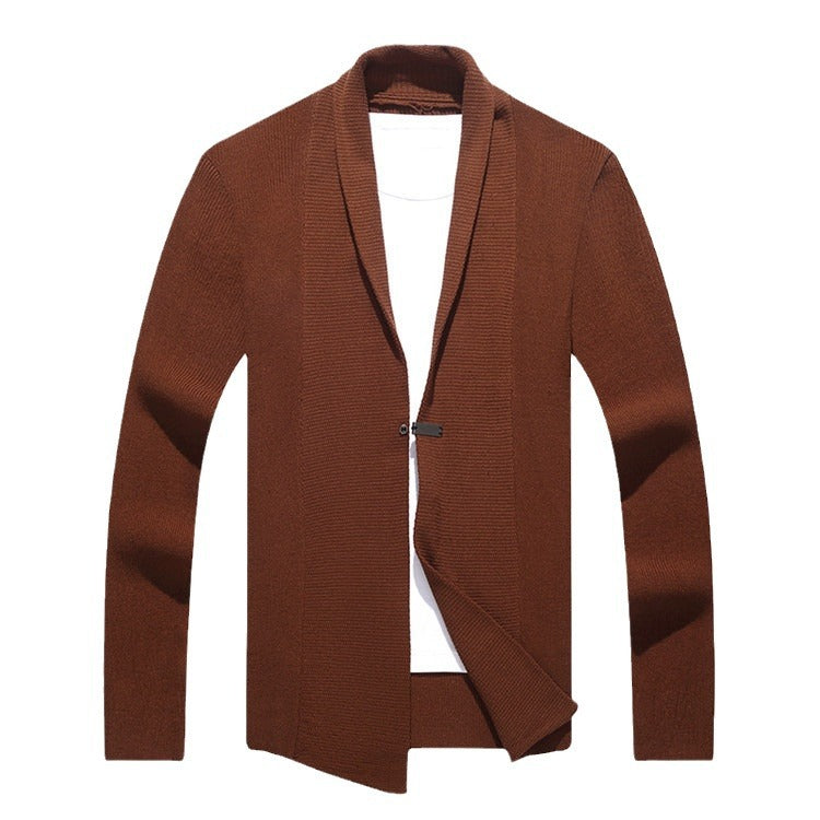 Men's Long Sleeve Cardigan with Modern Shawl Collar and Asymmetrical Hem Lisslune