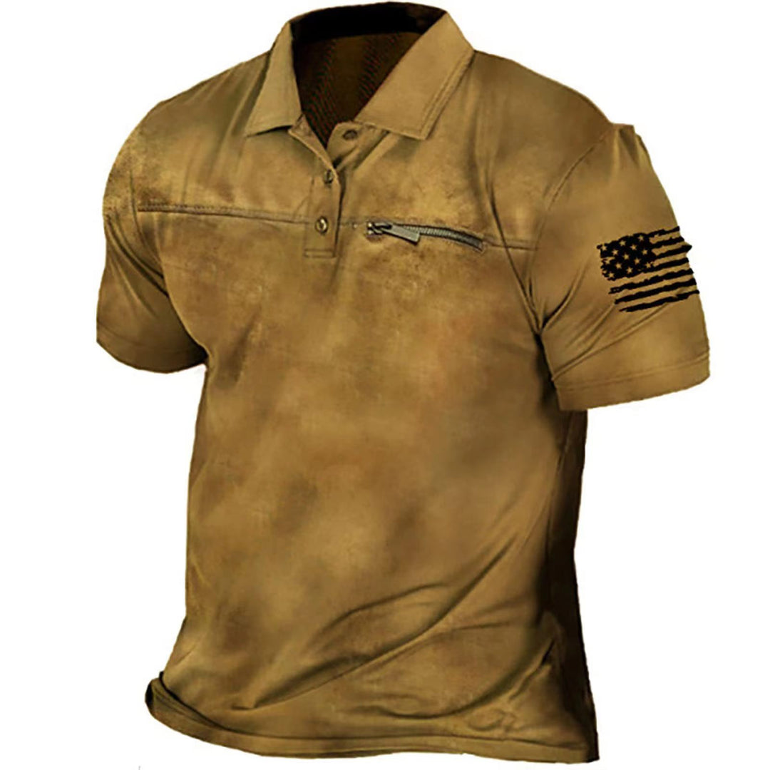 Men's short-sleeve shirt with creative stand-up collar and practical zip pocket Lisslune