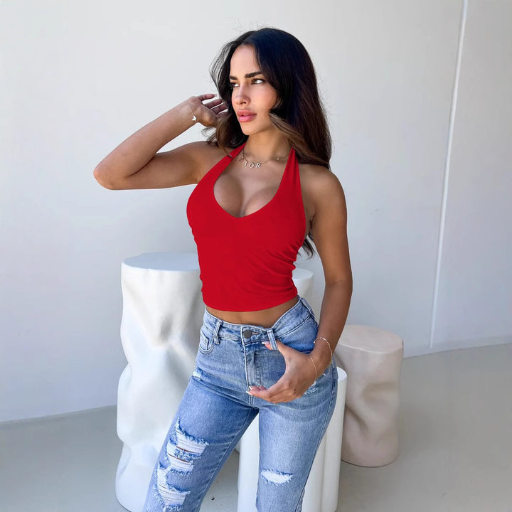 Damen Crop-Top mit tiefem V-Ausschnitt und modernem Halterdesign Lisslune
