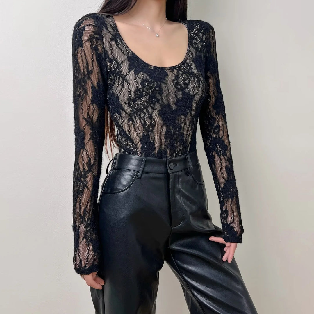 Women's crochet bodysuit with transparent lace pattern Lisslune