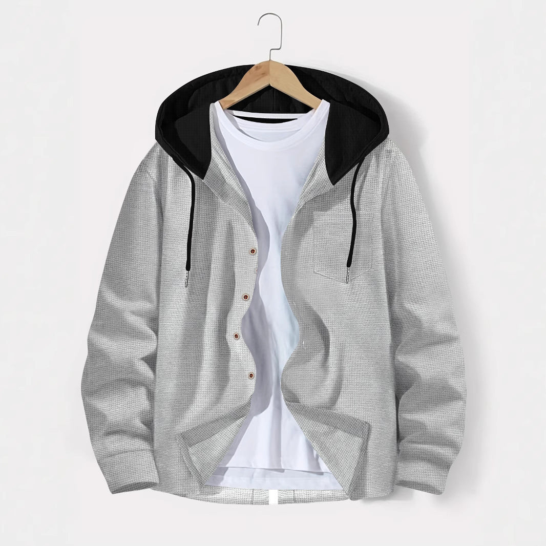 Men's casual hooded jacket with button placket and practical side pockets Lisslune