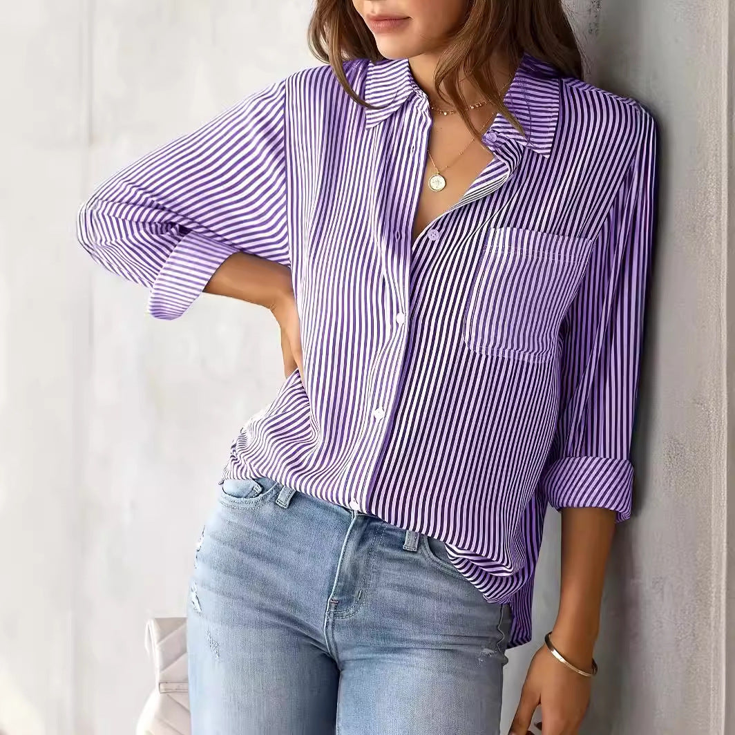 Women's Checked Shirt with Casual Cut and Applied Breast Pocket Lisslune