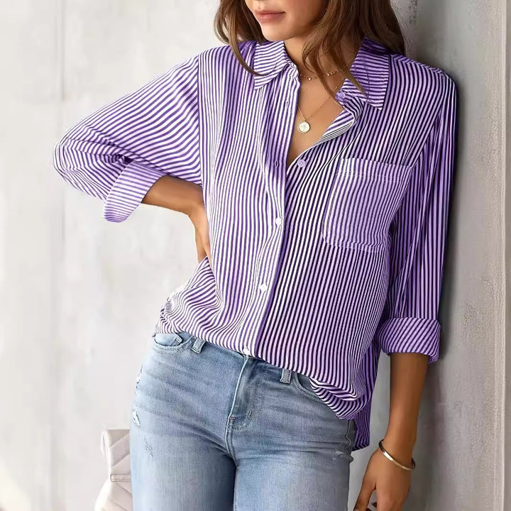Women's Checked Shirt with Casual Cut and Applied Breast Pocket Lisslune