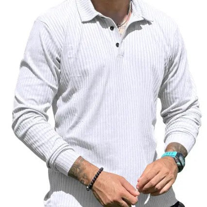 Men's Long Sleeve Polo Shirt with Textured Rib Design and Modern Cut Lisslune
