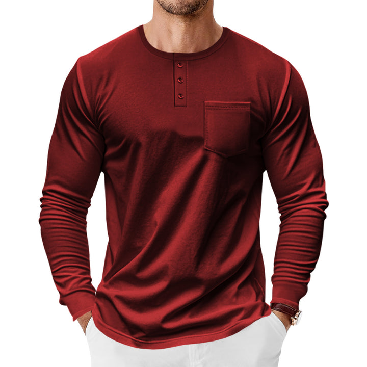 Men's long-sleeve shirt with fashionable Henley neckline and practical breast pocket Lisslune