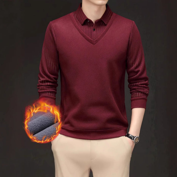 Men's V-Neck Sweater with Textured Design Lisslune