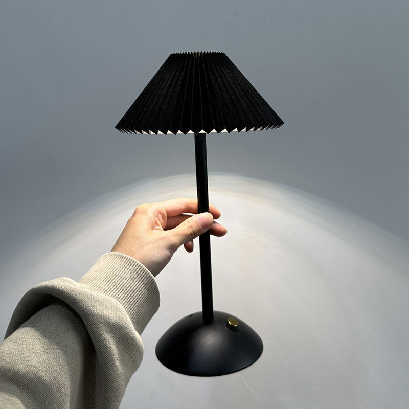 Lisslune | Contemporary Scandinavian rechargeable iron fabric cone pleated LED table lamp for bedside