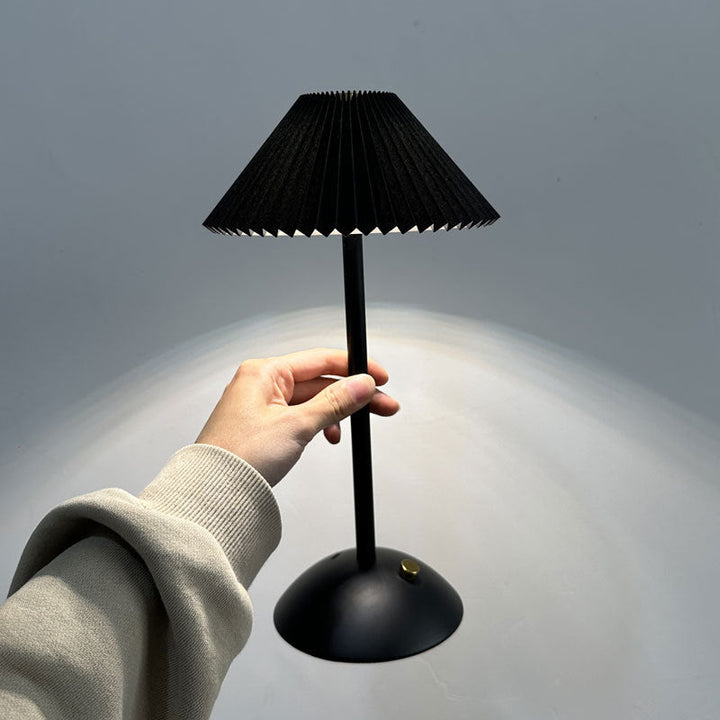 Lisslune | Contemporary Scandinavian rechargeable iron fabric cone pleated LED table lamp for bedside