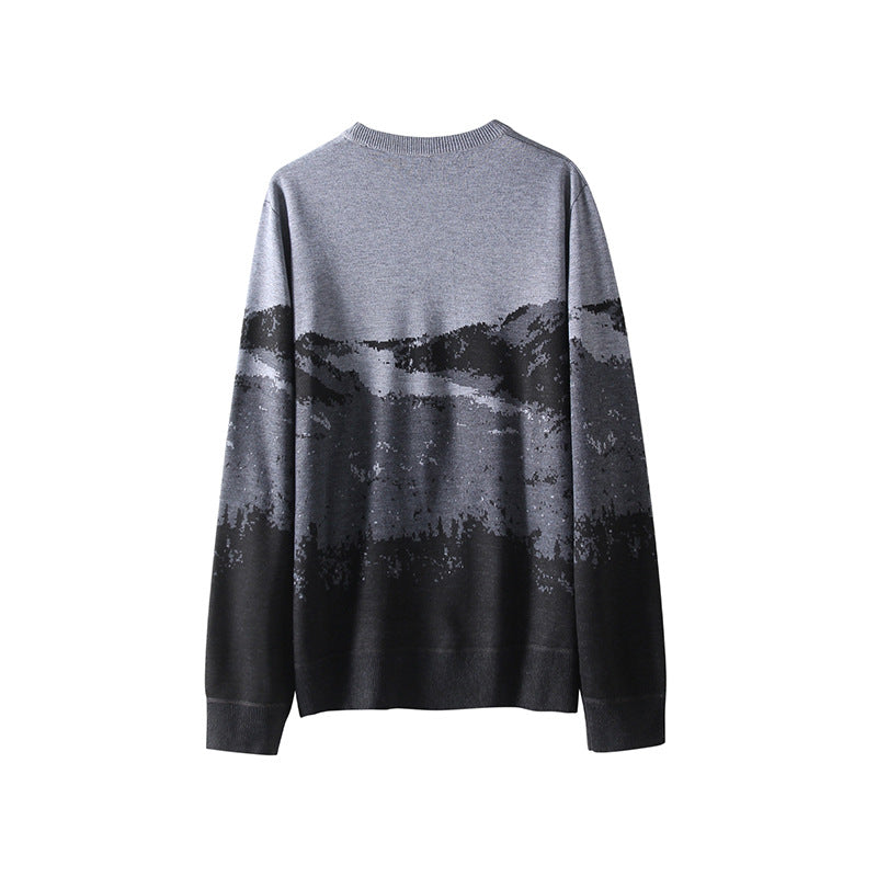 Men's Knit Sweater with Mountain Motif Lisslune
