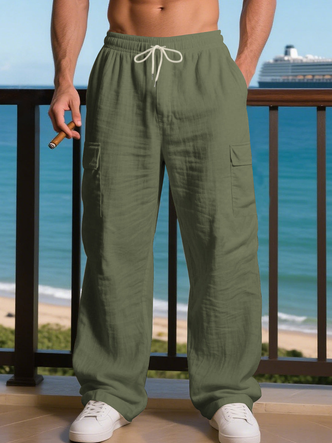 Men's relaxed cargo pants with elastic waistband and practical side pockets Lisslune