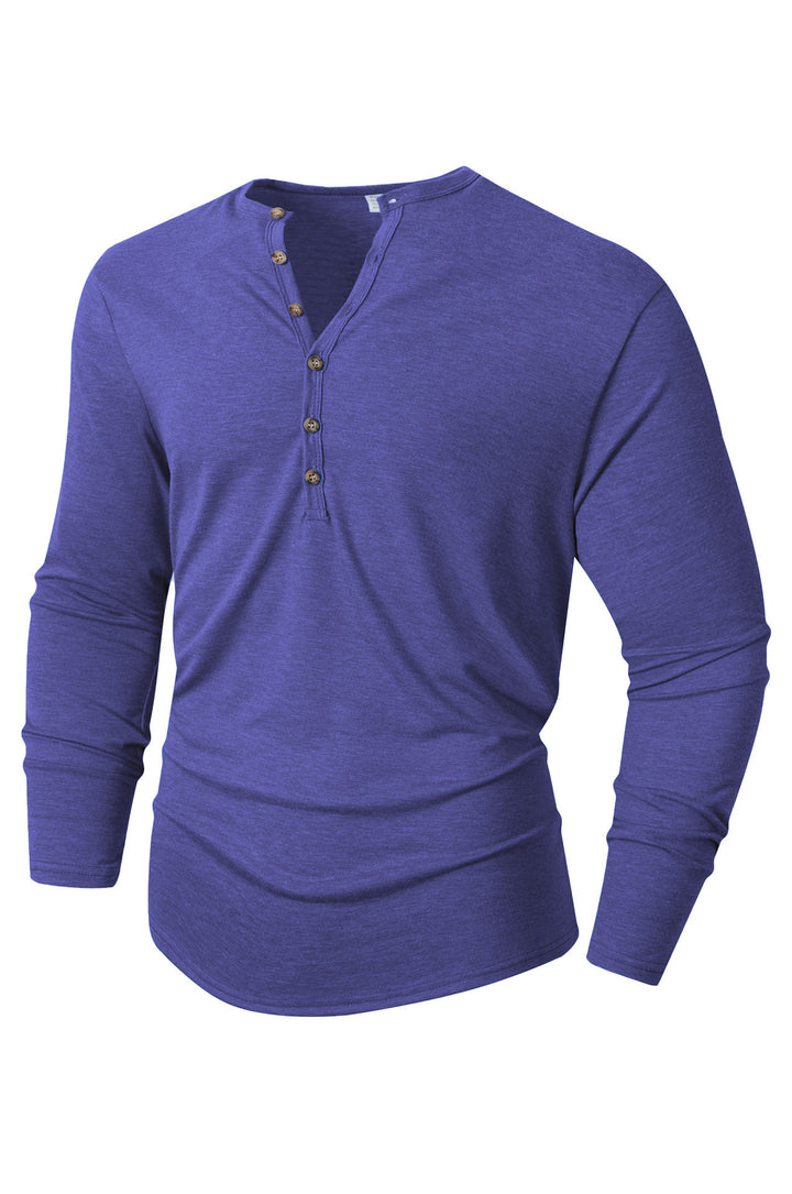 Men's Long Sleeve Shirt with Button Placket Lisslune