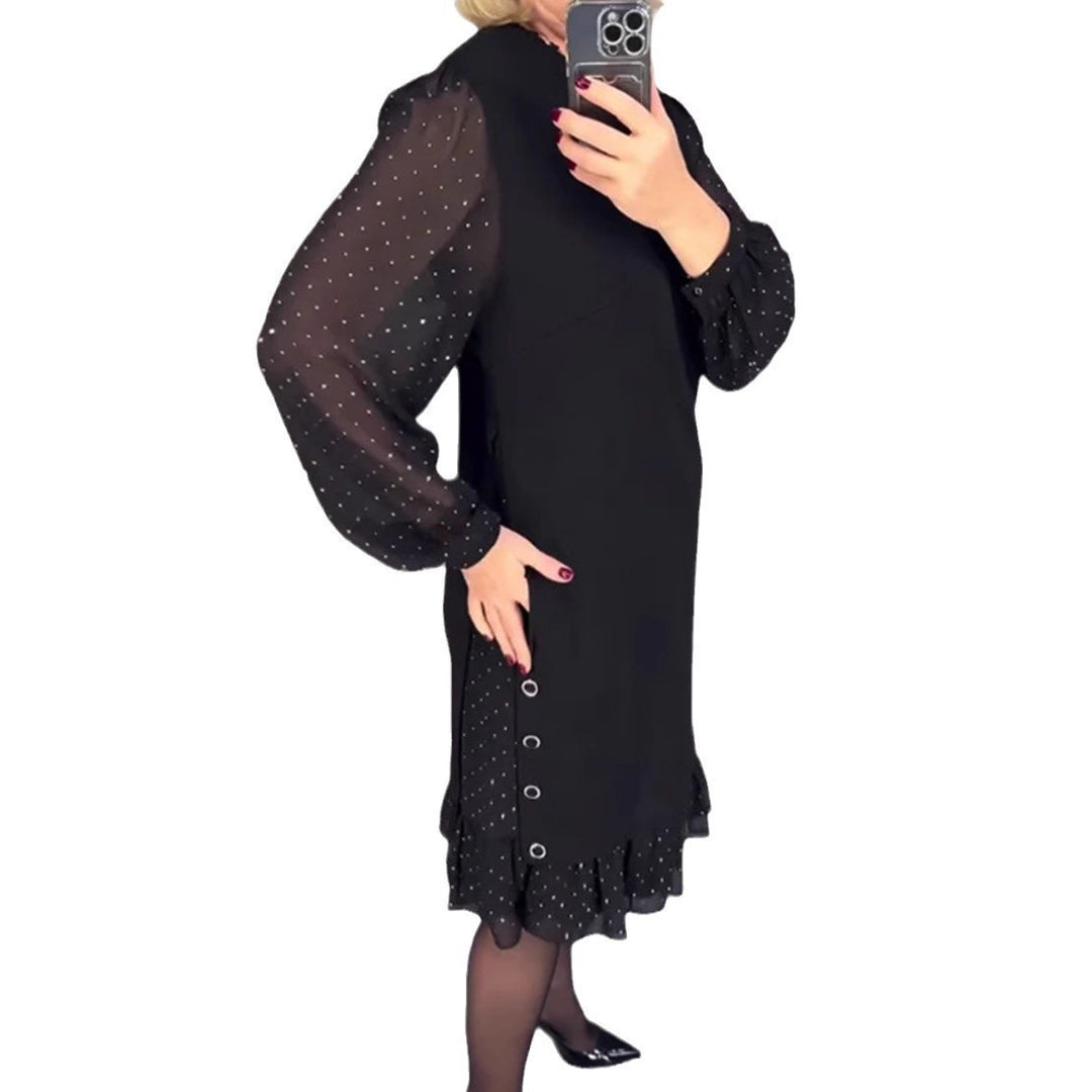 Ladies Elegant Dress with Voluminous Sleeves and Cut-Out Hem Lisslune