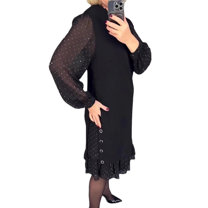 Ladies Elegant Dress with Voluminous Sleeves and Cut-Out Hem Lisslune