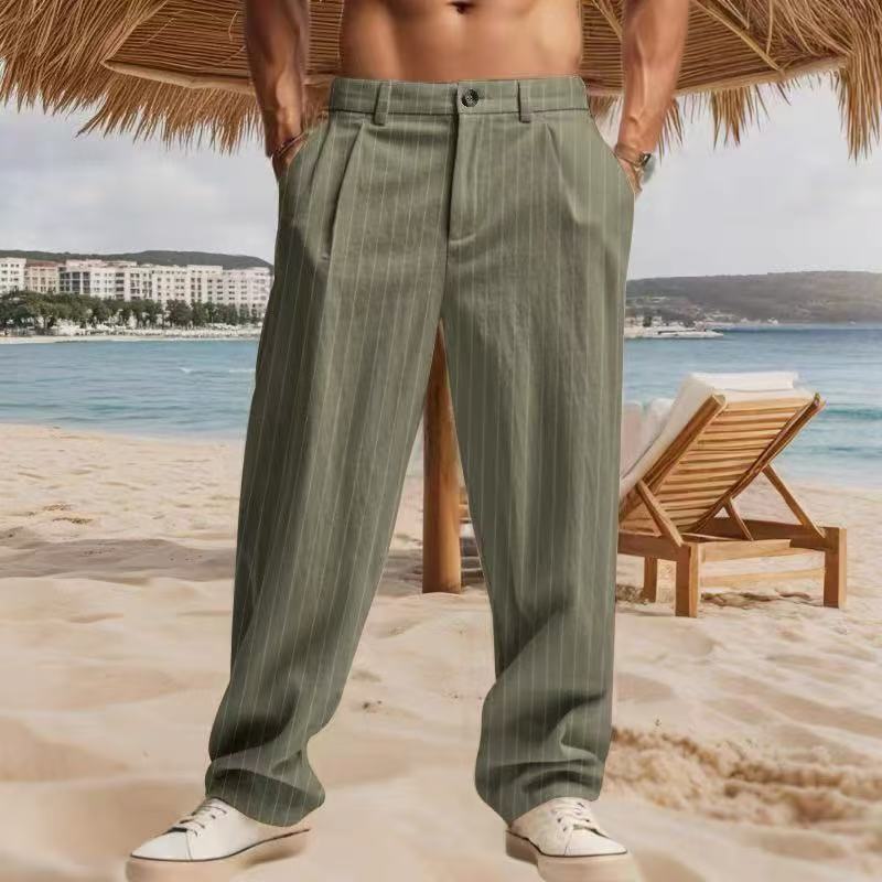 Men's timeless striped summer pants with practical side pockets and a loose fit Lisslune