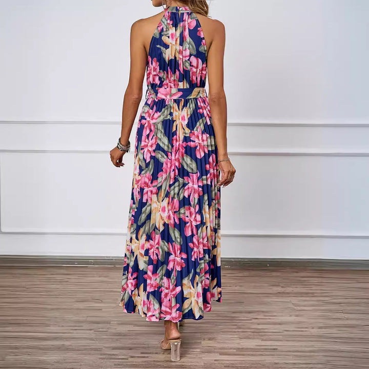 Ladies maxi dress with intricate pleating and stylish tie belt Lisslune