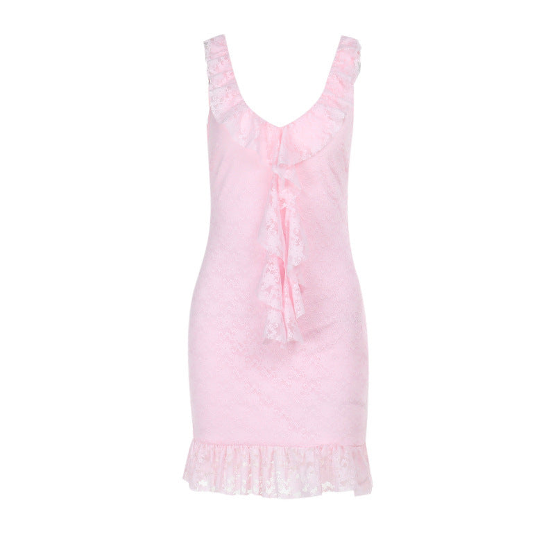 Women's Sexy Wrap Dress with Ruffle Decoration and Figure-Hugging Cut