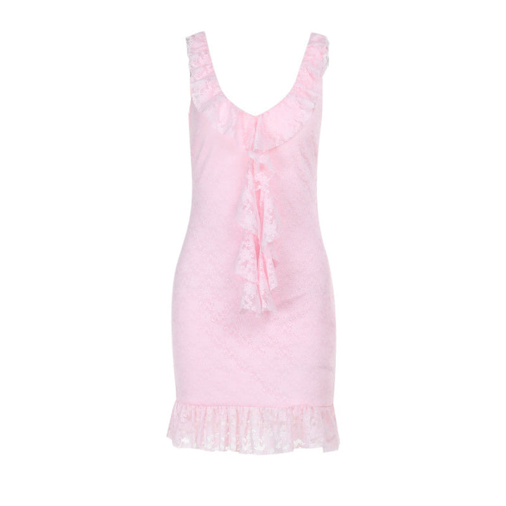 Women's Sexy Wrap Dress with Ruffle Decoration and Figure-Hugging Cut