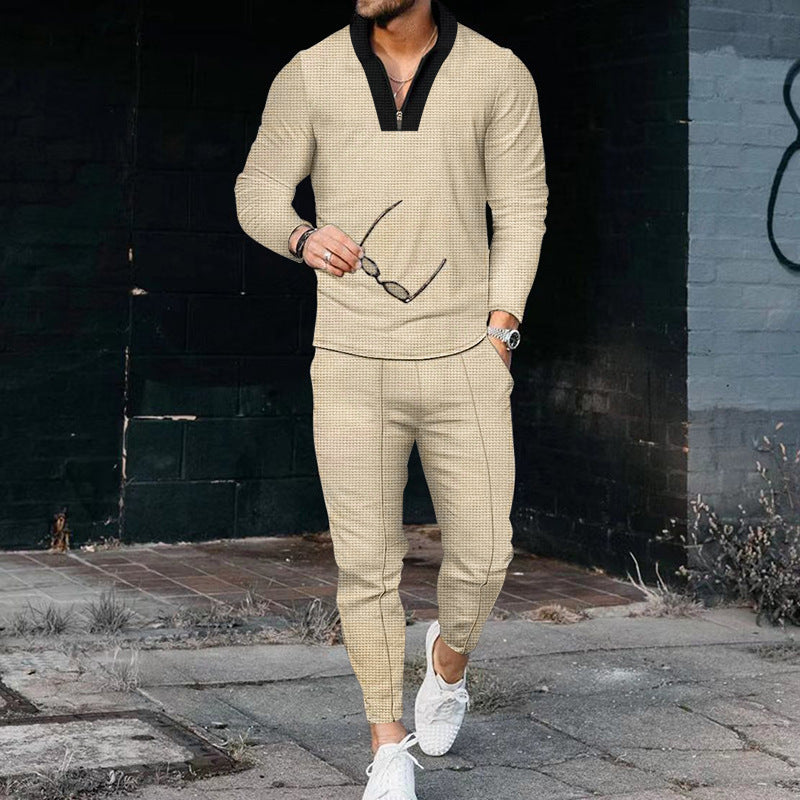 Men's sporty set with modern stand-up collar and fine check pattern Lisslune