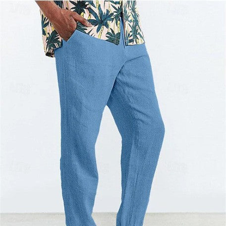 Men's Lightweight Summer Linen Pants with Elastic Waistband and Side Pockets Lisslune