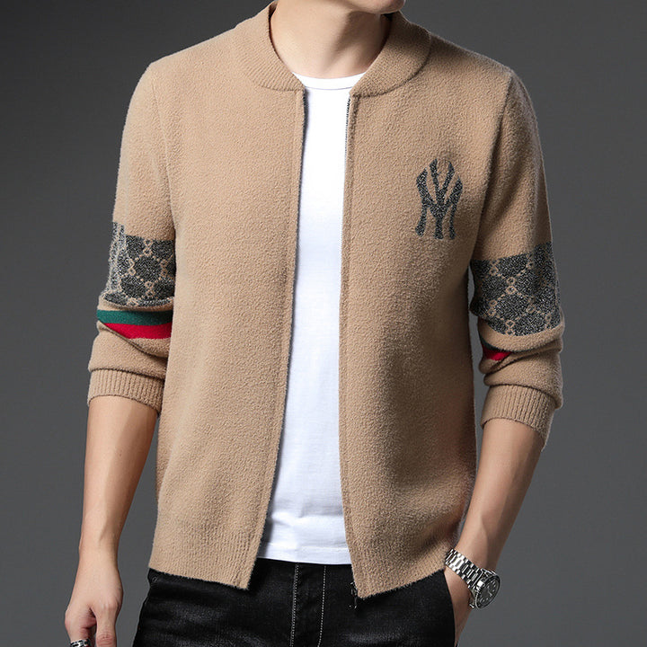 Men's stylish cardigan with colorful accents and high collar Lisslune