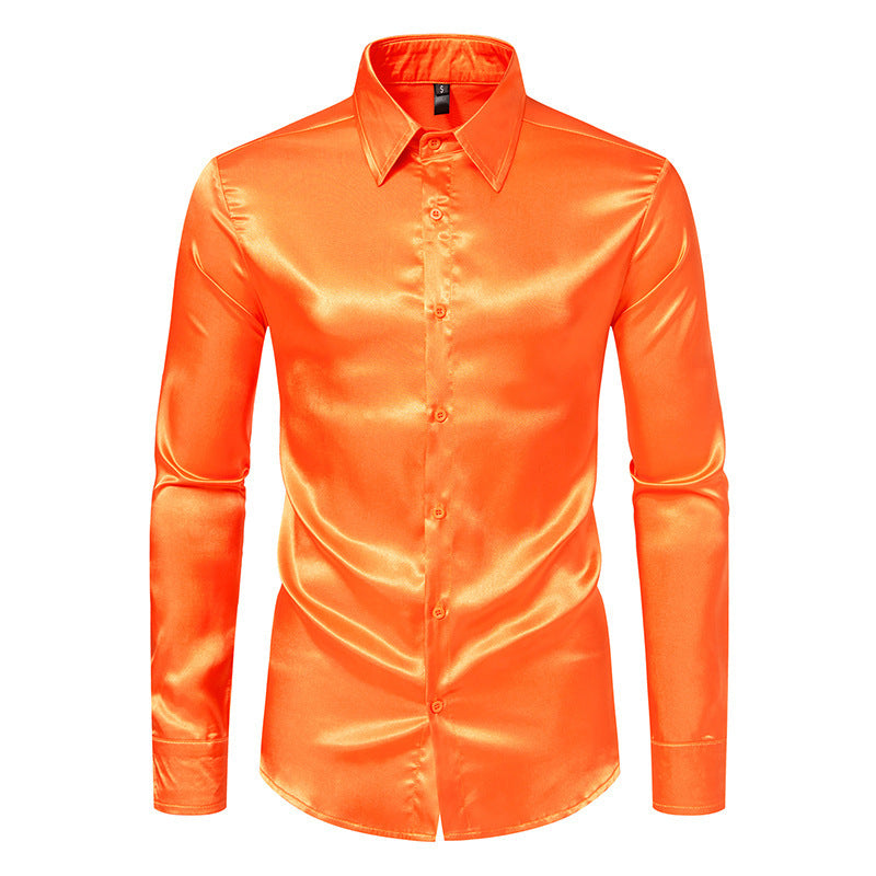 Men's Elegant and Shiny Long Sleeve Shirt with Innovative Texture Lisslune