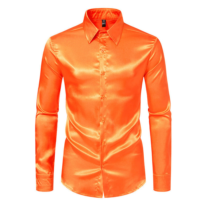 Men's Elegant and Shiny Long Sleeve Shirt with Innovative Texture Lisslune