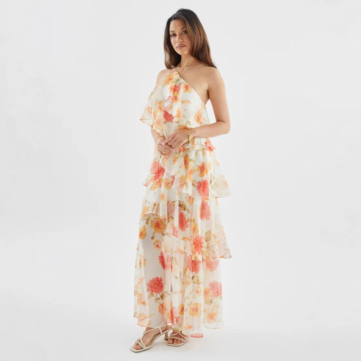 Women's maxi dress with swinging ruffles and modern dots Lisslune