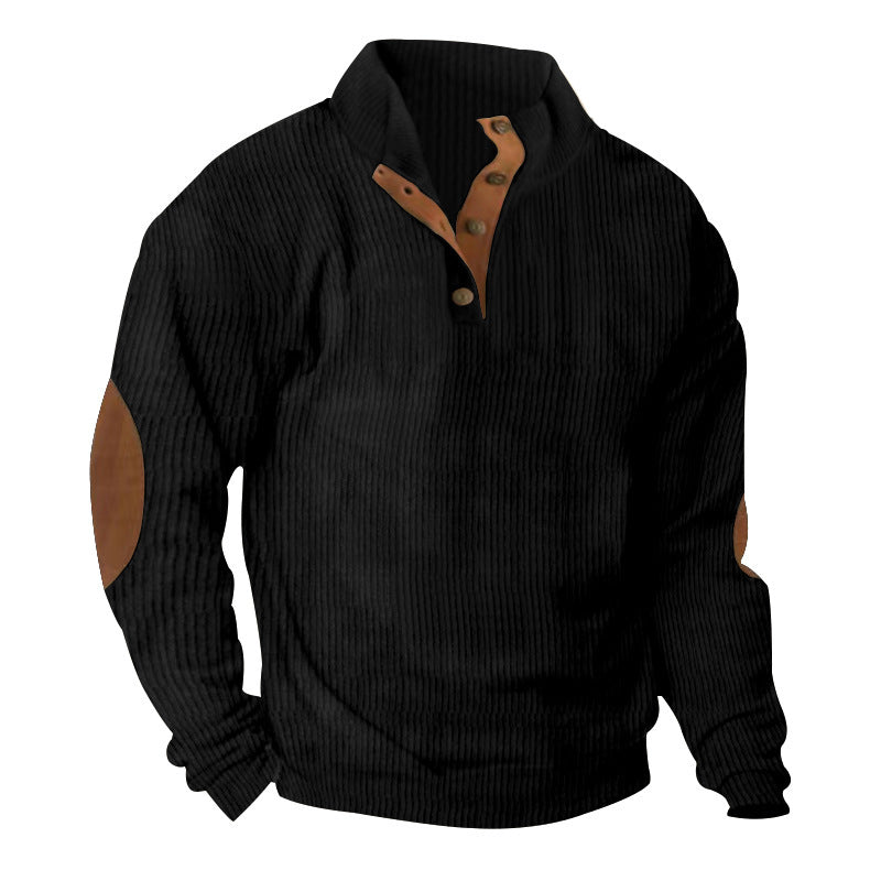 Men's high-quality sweater with button placket and stylish leather applications Lisslune