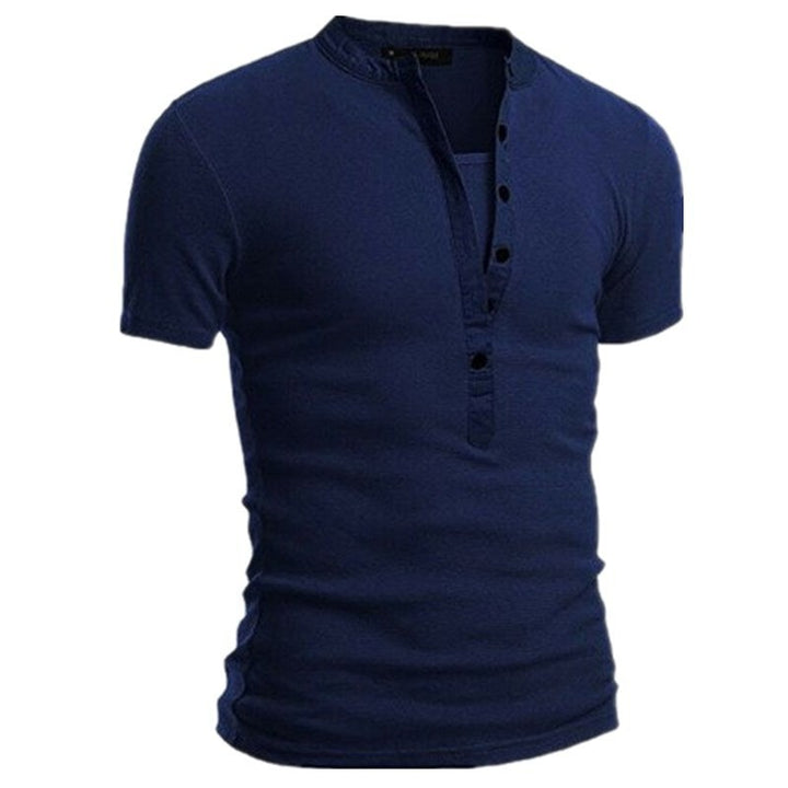 Men's Short Sleeve Shirt with Modern Buttons and Stitched Collar Lisslune