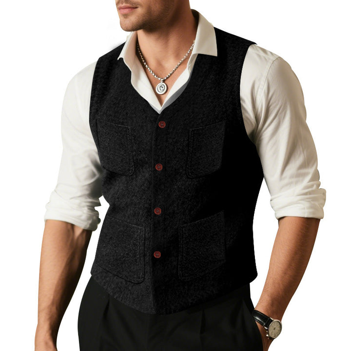 Men's sleeveless vest made of high-quality wool blend with practical pockets Lisslune