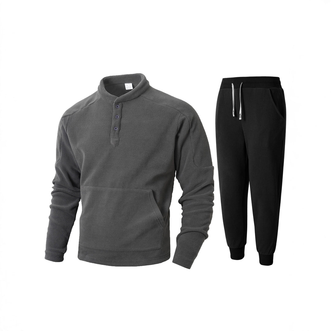 Men's cozy fleece tracksuit set with button placket and practical pockets Lisslune
